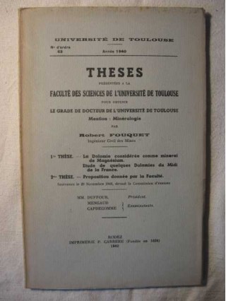 Thèses présentées à la faculté des sciences de l'université de Toulouse