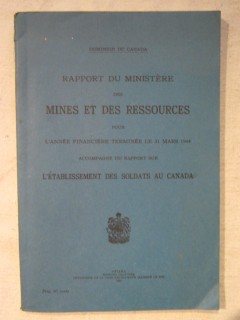 Rapport du ministère des mines et ressources pour l'année financière terminée le 31mars 1944