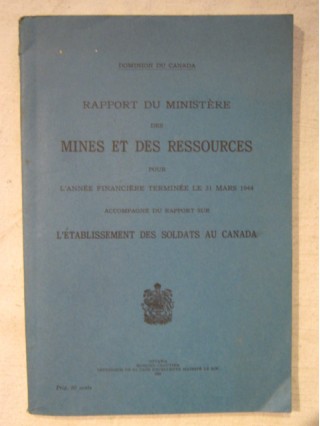 Rapport du ministère des mines et ressources pour l'année financière terminée le 31mars 1944