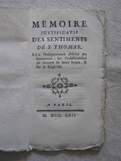 Mémoire justificatif des sentiments de S. Thomas