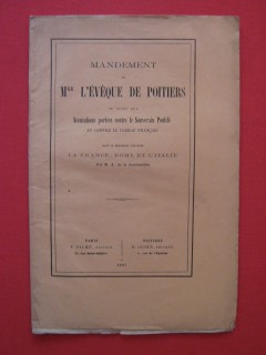 Mandement de Mgr l'évêque de Poitiers au sujet des accusations portés contre le souverain pontife et contre le clergé français