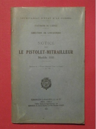 Notice sur le pistolet-mitrailleur, modèle 1938