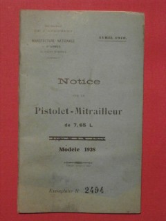 Notice sur le pistolet mitrailleur de 7.65L, modèle 1938