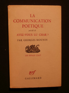 La communication poétique, précédé de Avez vous lu Char?